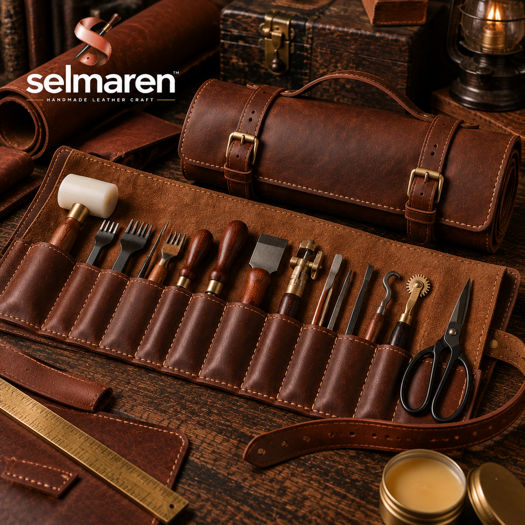 Leather Tool Roll Bag – Handmade Workshop Tool Organizer