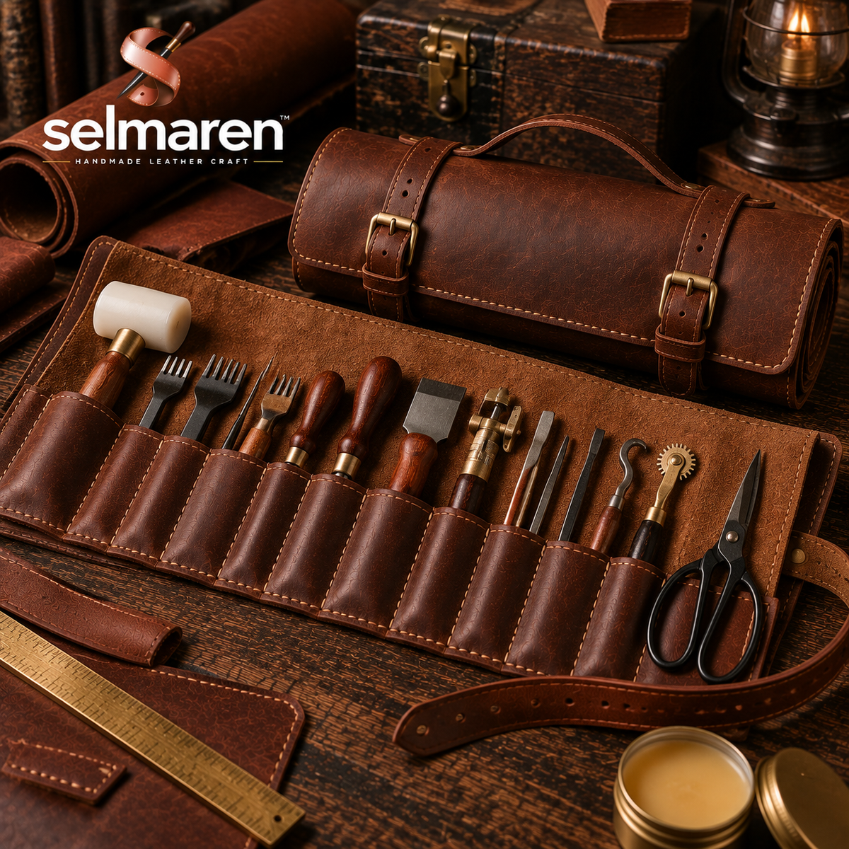 Leather Tool Roll Bag – Handmade Workshop Tool Organizer