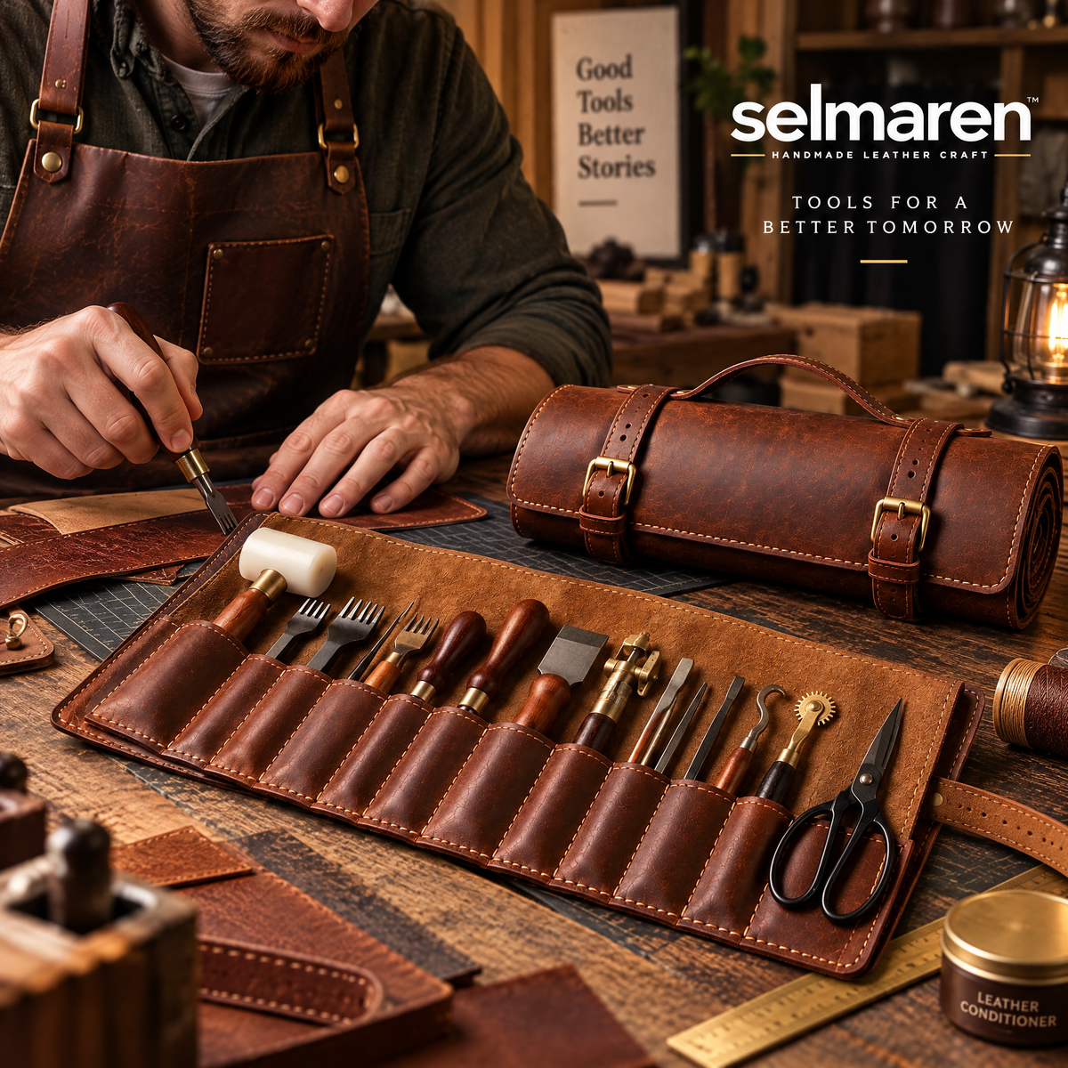 Leather Tool Roll Bag – Handmade Workshop Tool Organizer