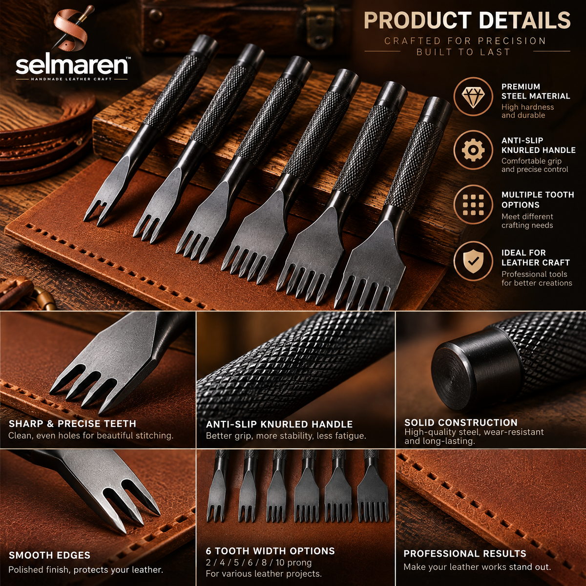 Leather Stitching Chisel Set – Premium Leather Pricking Irons for Handmade Crafts