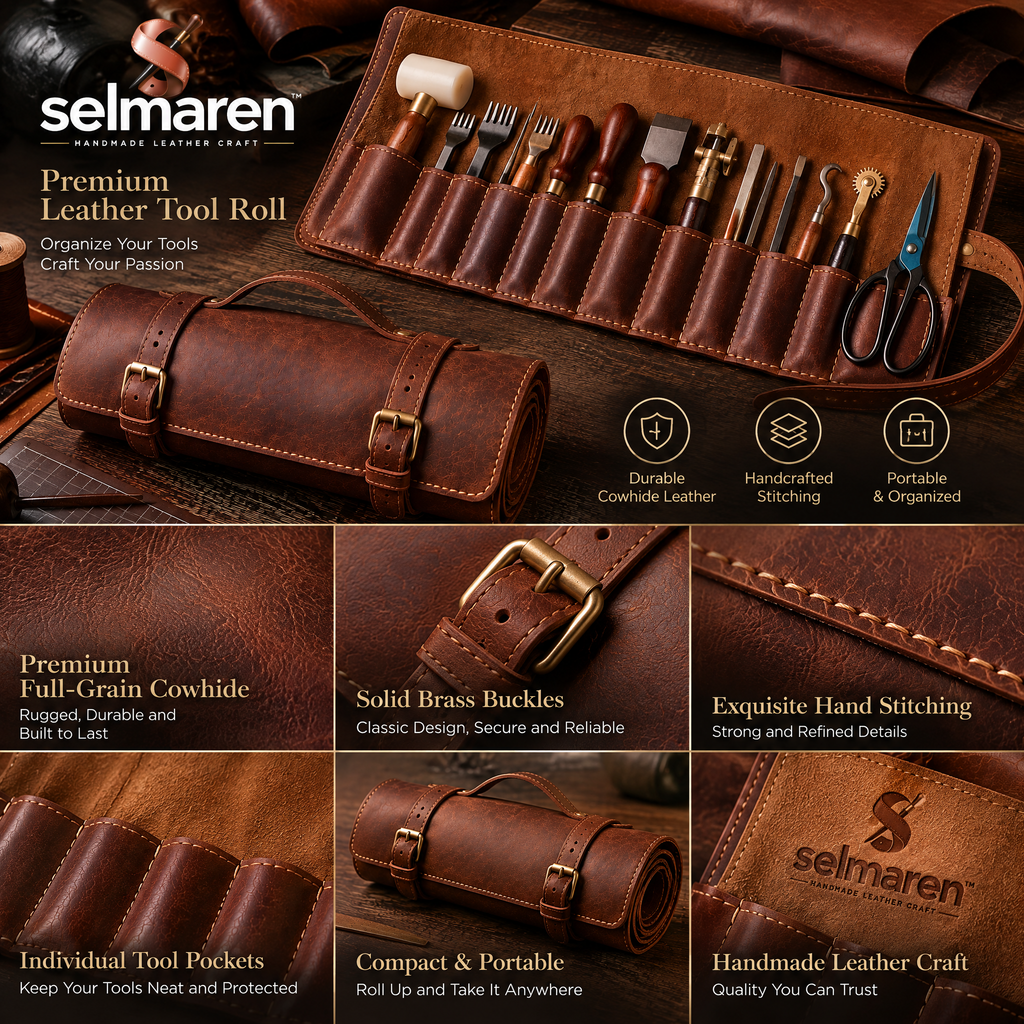 Leather Tool Roll Bag – Handmade Workshop Tool Organizer