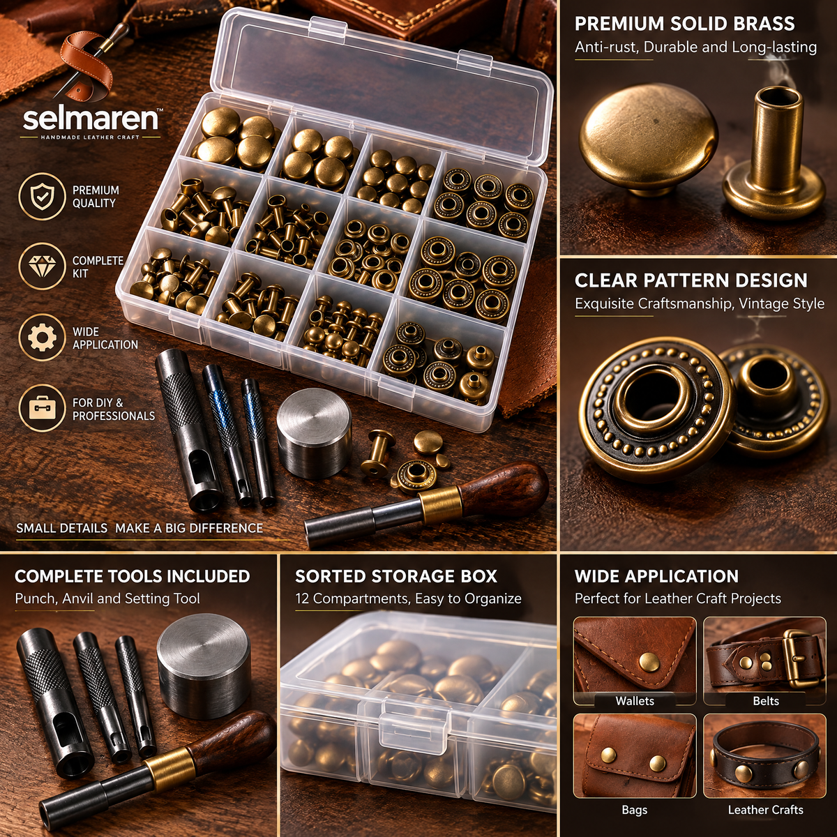 Leather Rivet & Snap Kit – Complete Fastener Set for Leather Crafts