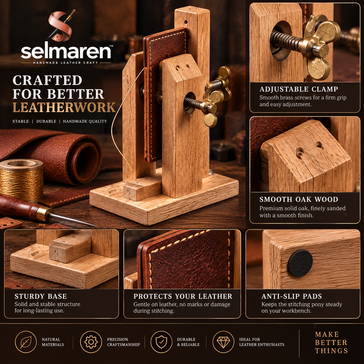 Leather Stitching Pony Clamp – Wooden Sewing Holding Tool