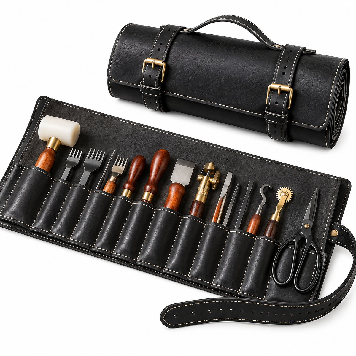 Leather Tool Roll Bag – Handmade Workshop Tool Organizer